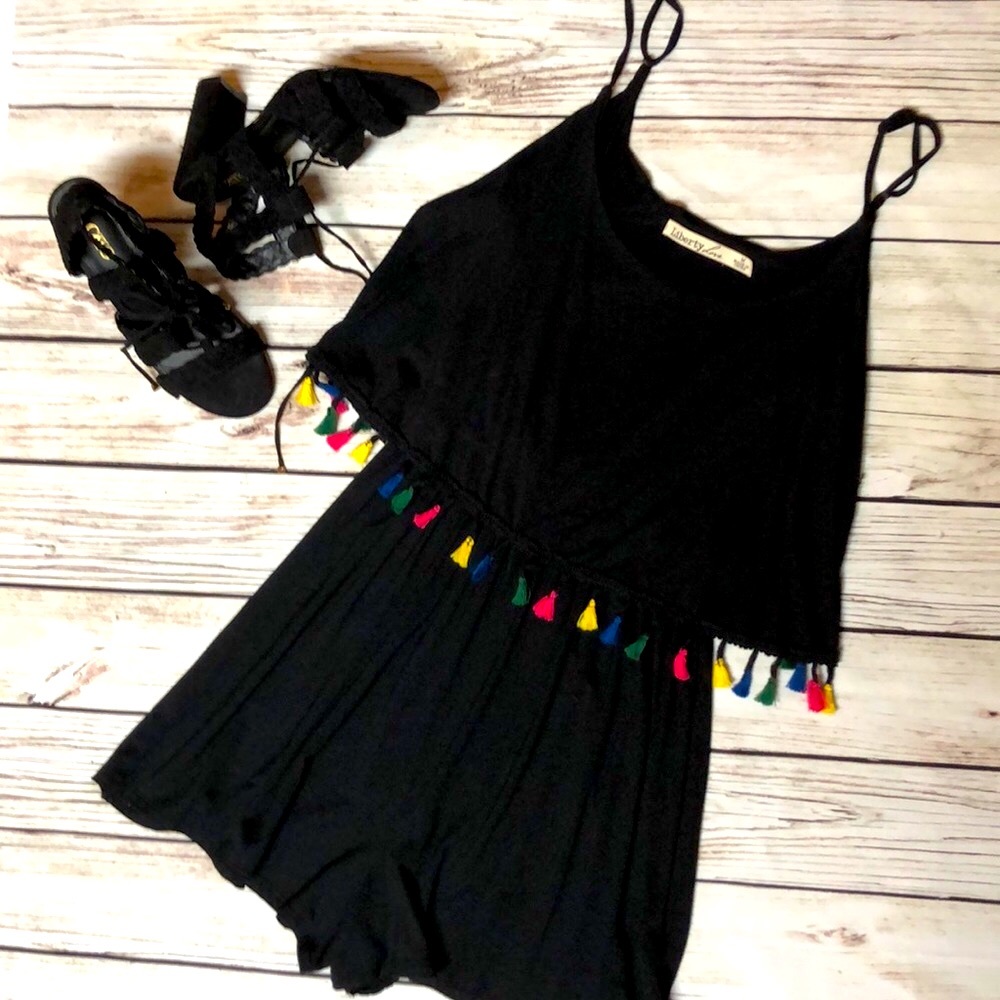 New Jersey Tasseled Black Romper ~ Cotton T-Shirt